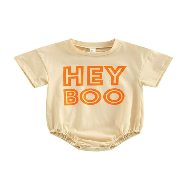 Barboteuse Halloween pour Bébés Garçons Filles Nouveau-Né Imprimé Lettre Dessin Animé Manches Courtes Col Rond Combinaison