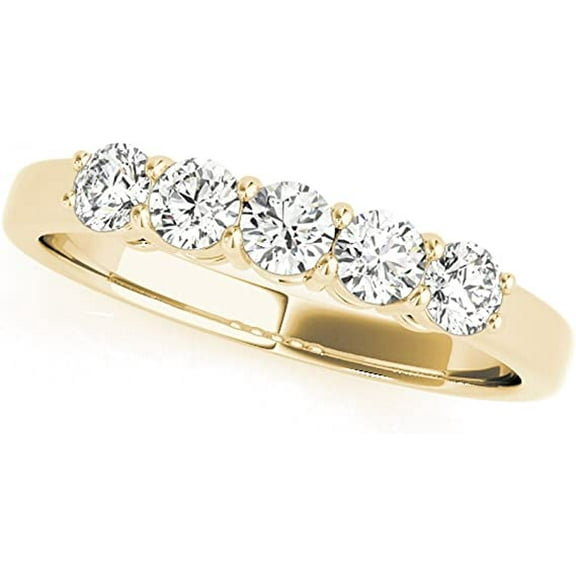 JewelMore 1/2 Carat TW Five Stone Diamond Wedding Band in 14K Yellow Gold (H-I-J/ I2-I3)
