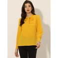 thumbnail image 3 of Blusa Allegra K de oficina manga larga con cuello de Pajarita elegante para Mujer color Amarillo L, 3 of 5