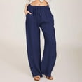 thumbnail image 4 of Zoeecloth Women's Linen Pants Summer Casual Trousers Loose High Waist Drawstring Long Pants with Pockets S-3XL, 4 of 10