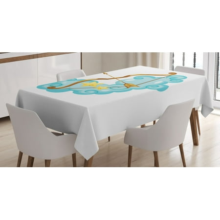 

Zodiac Sagittarius Tablecloth Astrology Themed Cartoon with Bow and Arrow on Clouds Rectangular Table Cover for Dining Room Kitchen 60 X 90 Inches Pale Blue Gold Pale Yellow by Ambesonne