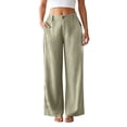 thumbnail image 5 of Womens Wide Leg Linen Pants Summer Beach High Waisted Cropped Flowy Pants Dressy Casual Beach Pants with Pockets(Khaki,S), 5 of 5