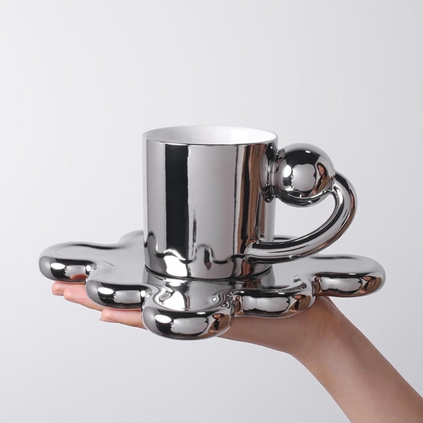 Taza y platillo de de cerámica, vajilla nórdica de 8,5 para parejas, taza de té creativa, taza de para té, leche, , Latte Plata BLESIY taza de café