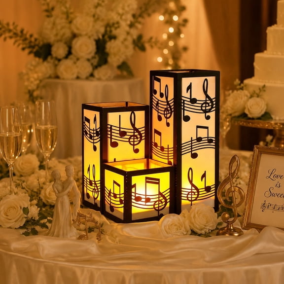 12Pcs Music Centerpieces for Table Music Note Paper Lantern Boxes Table Ideas Decorations for Interior Decoration, Wedding Decorations, and Music-Themed Decorations(3.15in,6.3in,8.78in)