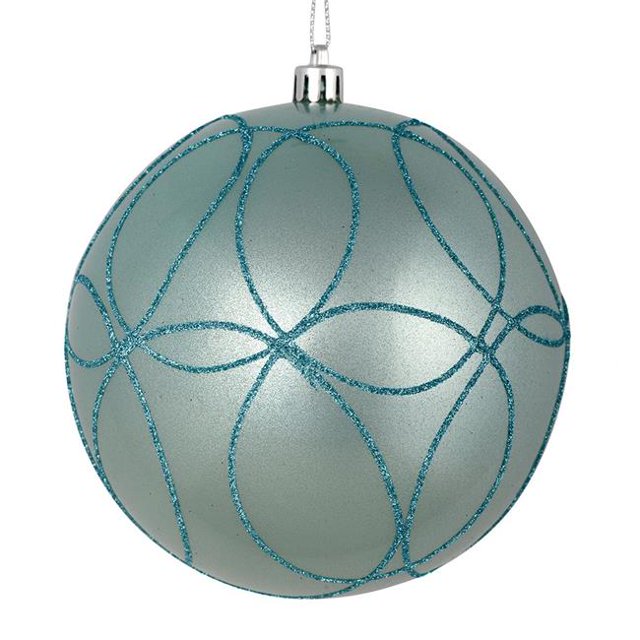Vickerman N182532D 4.75 in. Baby Blue Candy Ball Ornament with Circle Glitter Pattern 4 per Bag
