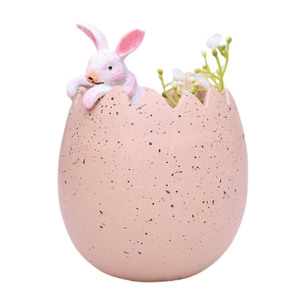 Decoración de huevo de conejo de Pascua para el hogar, resina, lindos coleccionables, primavera para interiores Rosa