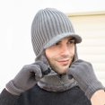 thumbnail image 2 of harmtty 1 Set Knitted Hat Gloves Wear Resistant Comfortable to Wear Zipper Closure Men Wind Proof Beanies Hats Fleece Lining Gloves for Outdoor,Navy Blue, 2 of 8