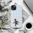 thumbnail image 6 of Cute Walking Curious Monkey Phone Case, Blue Gingham Pattern Cartoon iPhone Cover for iPhone 17 16 15 14 13 12 11 Plus Pro Max Mini, 6 of 6