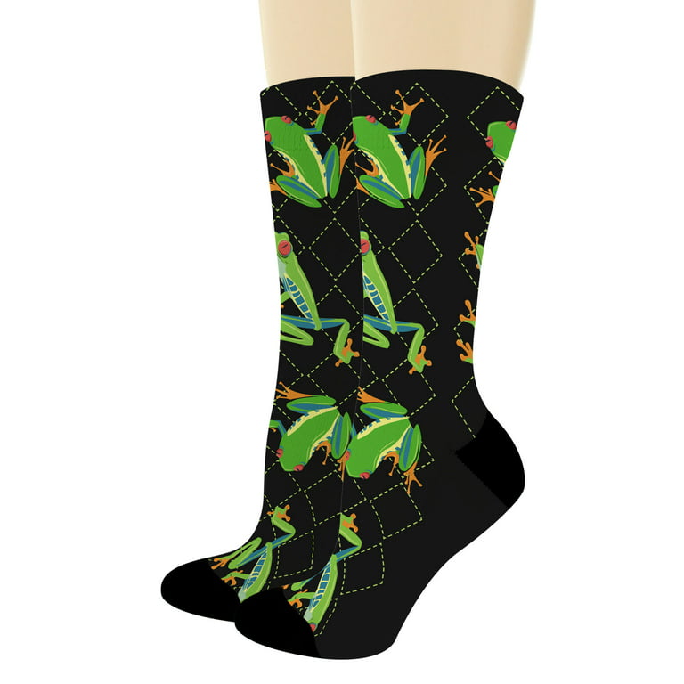 ThisWear Frog Themed Gifts Tree Frog Socks Cute Frog Birthday Gifts Animal  Apparel 1-Pair Novelty Crew Socks 