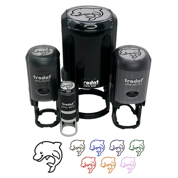 Debonair Jumping Dolphin Self-Inking Rubber Stamp Ink Stamper - Black Ink - Small 3/4 Inch