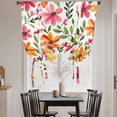 thumbnail image 4 of Spring Floral Tie Up Curtain 63 Inches Long, Watercolor Pink Orange Flower Green Leaves Farmhouse Balloon Style Kitchen Window Curtain Over Sink, Small Window Rod Pocket Curtain 42"x63", 4 of 9