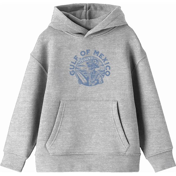 Gulf of Mexico Forever Vintage Skeleton Youth Heather Gray Long Sleee Hoodie-Medium