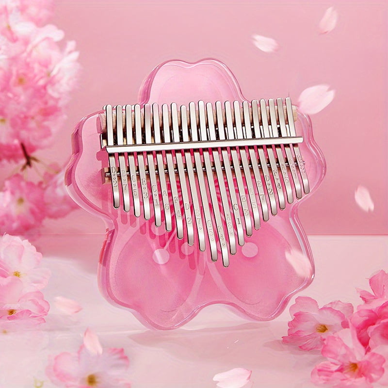 Cherry Blossom Crystal Kalimba - Transparent Cherry Blossom Thumb Piano, 17 or 21 keys available, acrylic body, includes case.