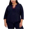 thumbnail image 1 of Tommy Hilfiger Womens Split Neck Embellished T-Shirt, Blue, Plus Size, 1X, 1 of 1