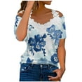 thumbnail image 1 of Blusa superior sexy de manga corta con retazos de encaje con cuello en V de verano para mujer OAVQHLG3B Store  lin121212, 1 of 4