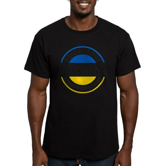 CafePress - Peace Love Ukraine T Shirt - Men's Fitted T-Shirt