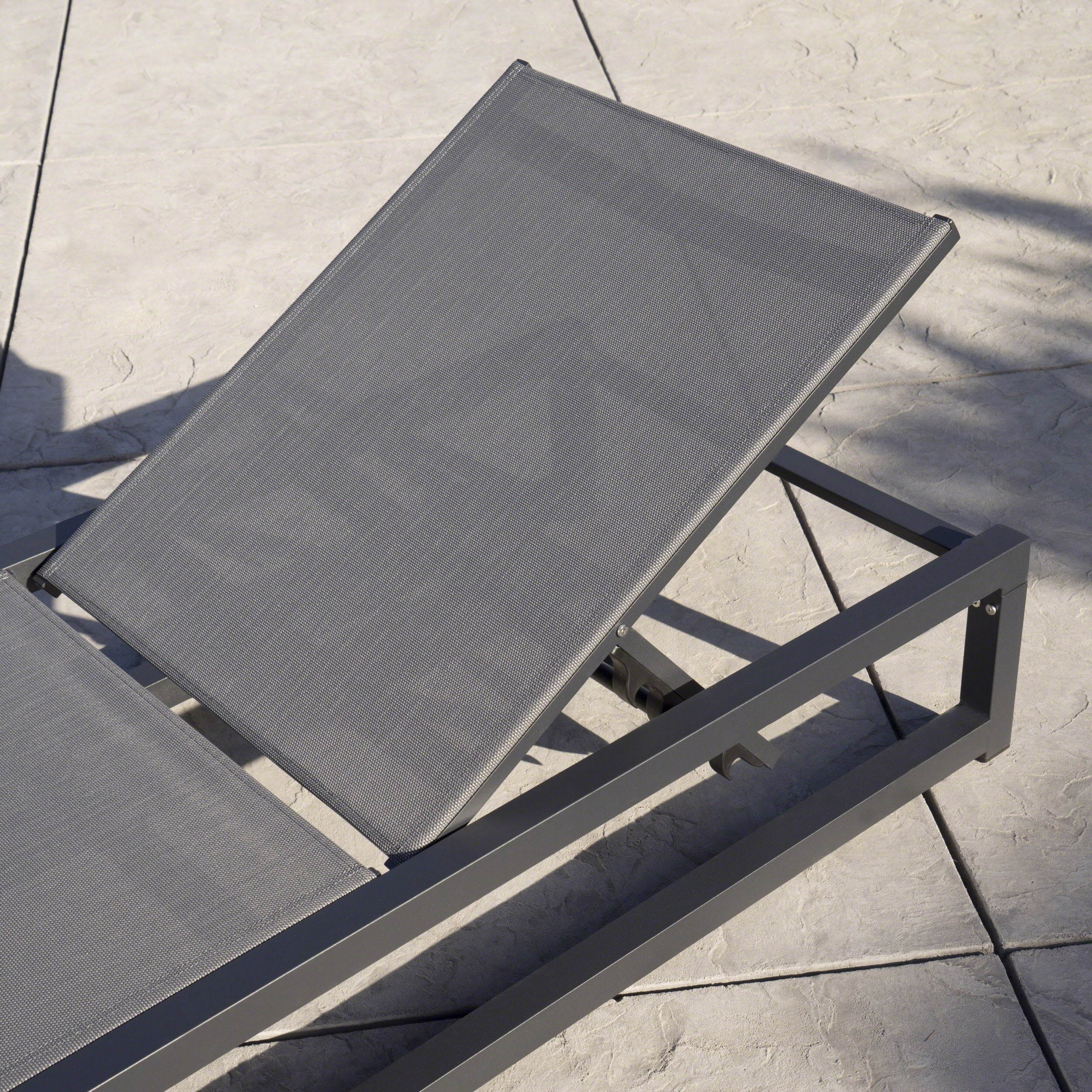 Nelson Outdoor Aluminum Framed Chaise Lounge with Grey Mesh Body, Set of 4, Black Finish