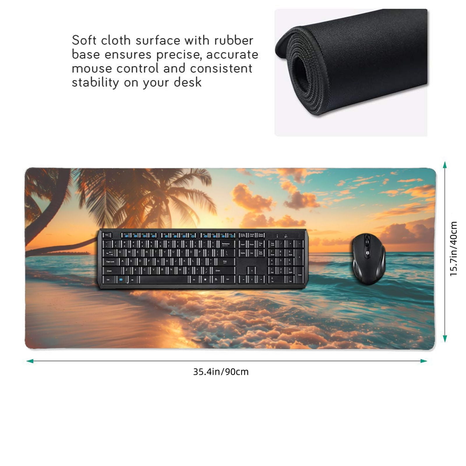 Xecao Tropical Sunset Beach Scene Print Large Mouse Pad, 16x35.5in Mousepad, Professional Non-Slip Rubber Base Big Mouse Pad, Mouse Pad for Gaming & Office Full Desk Mouse Pad