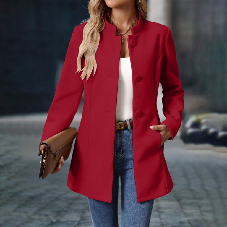 Zynoxe Coat Jacket for Women With Side Pockets Elegant High Stand