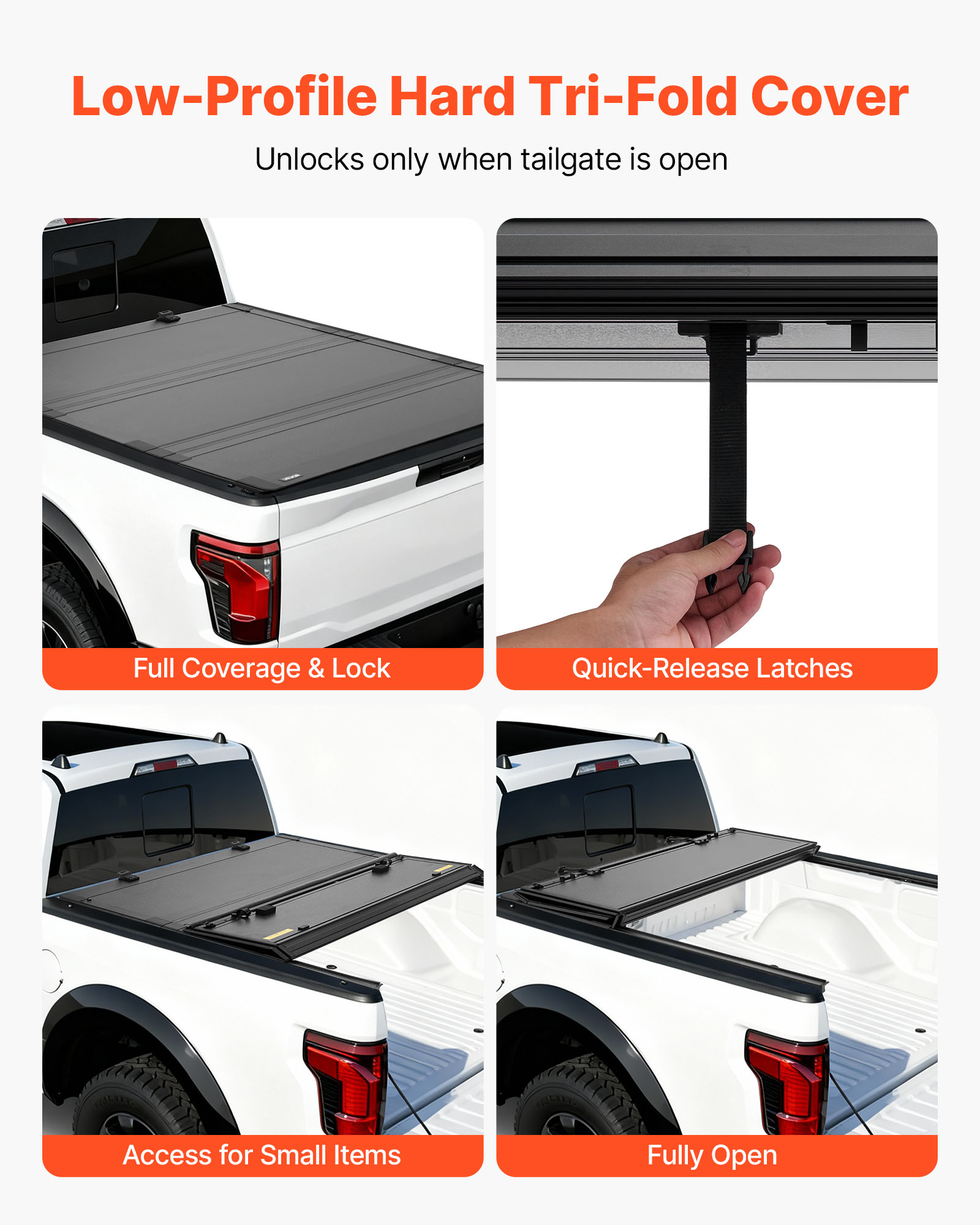 VEVOR Hard Tri-Fold Truck Bed Tonneau Cover, Compatible with 2019-2025 Chevy/GMC Silverado/Sierra 1500 5.8 ft (70 in) Bed with MultiPro/Flex Tailgate (Not Fit CarbonPro), Waterproof Low-Profile Cover
