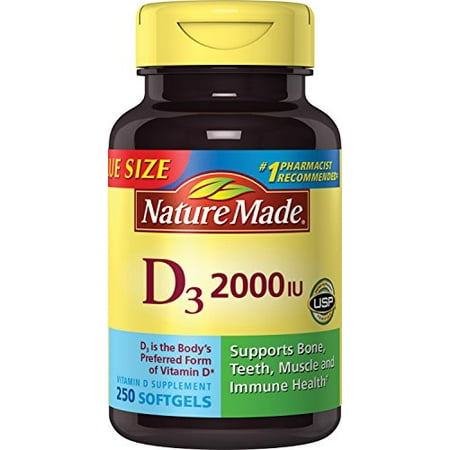 Nature Made, Vitamin D3 2,000 I.U. Liquid Softgels, 250-Count NEW FREE