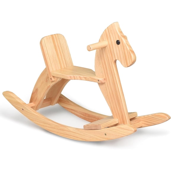 Rocking Horse Wooden Ride On Toy for Kids Classic Design Rocking Horse with Pedal and Safe Backrest Fine Workmanship(Classic, Natural)