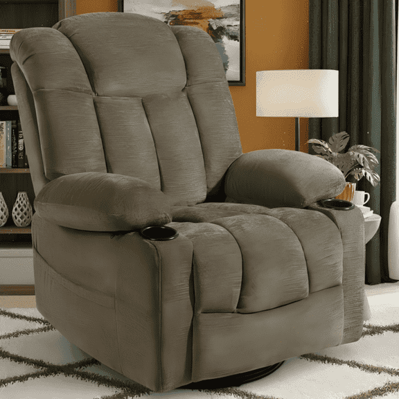 Swivel Rocker Recliner Chair for Adults with Heat and Massage, Rocking Recliner Single Sofa Seat with Cup Holders