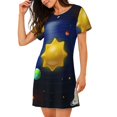 thumbnail image 2 of Fotbe Solar System Bata de Dormir para Mujer con Estampado, Camisón de Algodón de Manga Corta, Ropa de Dormir Casual, 2 of 6