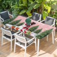 thumbnail image 2 of Pink Christmas Table Cloths for 5 Foot Rectangle Tables, Xmas Tree Snowflake Winter Gifts Patio Waterproof Elastic Fitted Tablecloths, Washable Rectangular Table Cover for Camping, 2 of 8