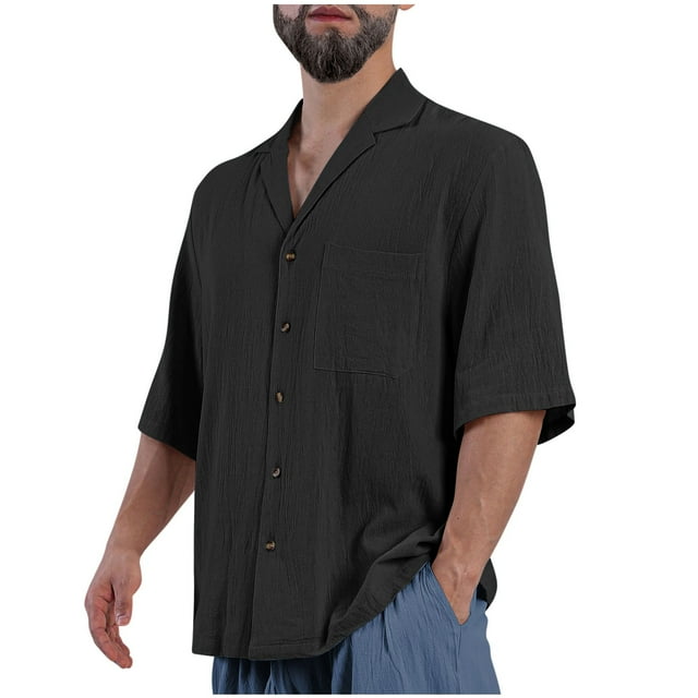pstuiky camisetas camisas para hombre, Blusa informal de manga corta con cuello vuelto y color liso para hombre camisas casuales para hombre xl