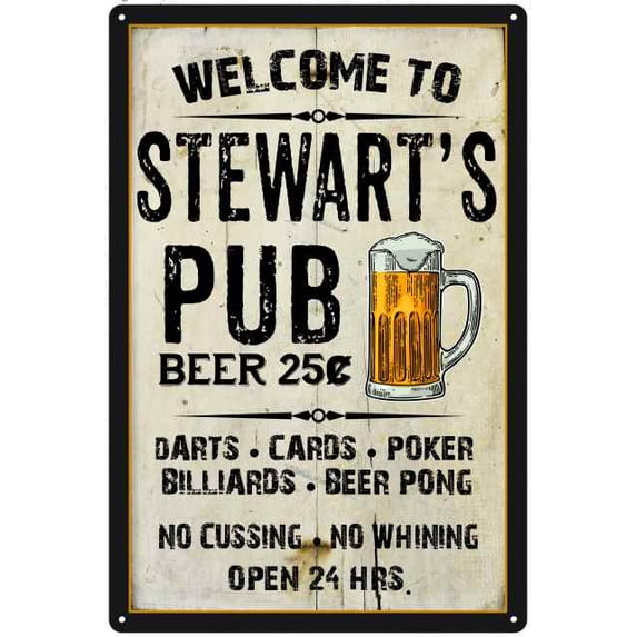 STEWART'S Pub Sign Vintage Man Cave Bar 8 x 12 High Gloss Metal 208120028448