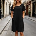 thumbnail image 5 of Ynynloco Women's Plus Size 100%Cotton Short Sleeve Dress A-Line Tunic Basic T-Shirt Mini Dress Casual Comfy Pleated Swing Dresses with Pockets, 5 of 9
