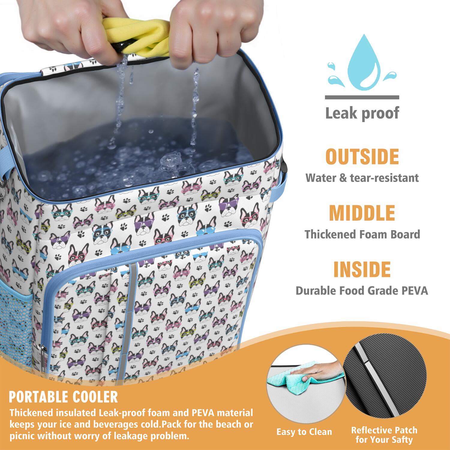 Travel Cooler Bag - French Bulldog with Glasses White Camping Beer Cooler Backpack with Bottle Opener- Waterproof Insulated Picnic Backpacks - Cooler Bag for Beach