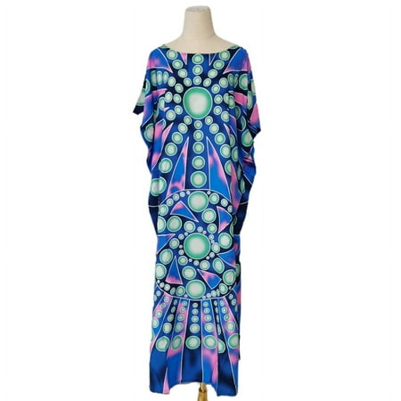 Women Beach Bikini Cover Up Batwing Sleeve Crewneck Turkish Kaftan Geometric Dots for Triangle Print Split Maxi Long Dre