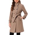 thumbnail image 4 of INSPIRE CHIC Double Breasted Pea Coat for Women Stand Collar Mid Long Trench Outwear Winter Coat with Belt M Dark Khaki, 4 of 6