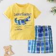 thumbnail image 2 of TOWED22 Baby Boy Toddler Clothes 2 Pieces Crewneck Short Sleeve Top Tee Dinosaur Pattern Drawstring Shorts Print Outfits(Yellow,4-5 Y), 2 of 5