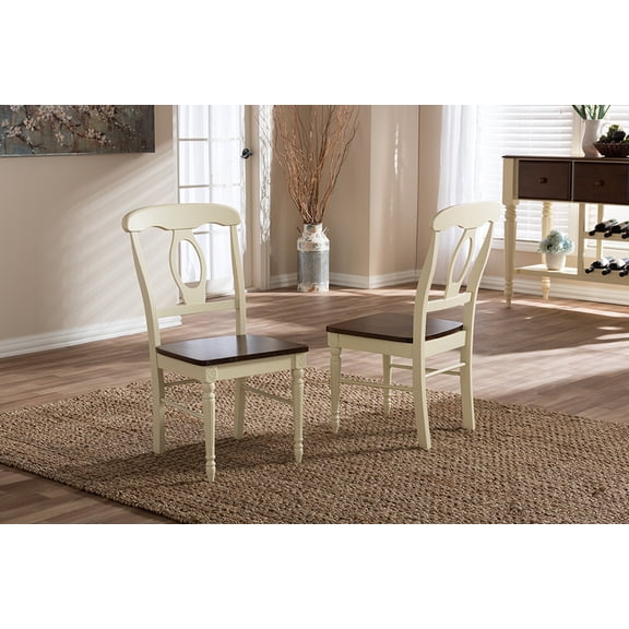 Baxton Studio Napoleon French Country Cottage Buttermilk and "Cherry" Brown Finishing Wood Dining Chair