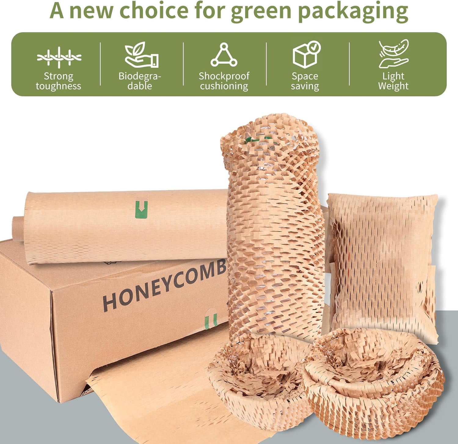 Eco-Friendly Honeycomb Packing Paper - 15" x 500' with Easy Dispense Box, 100% Recyclable Kraft Material, Ideal for E-Commerce, Moving, and Small Business Shipping