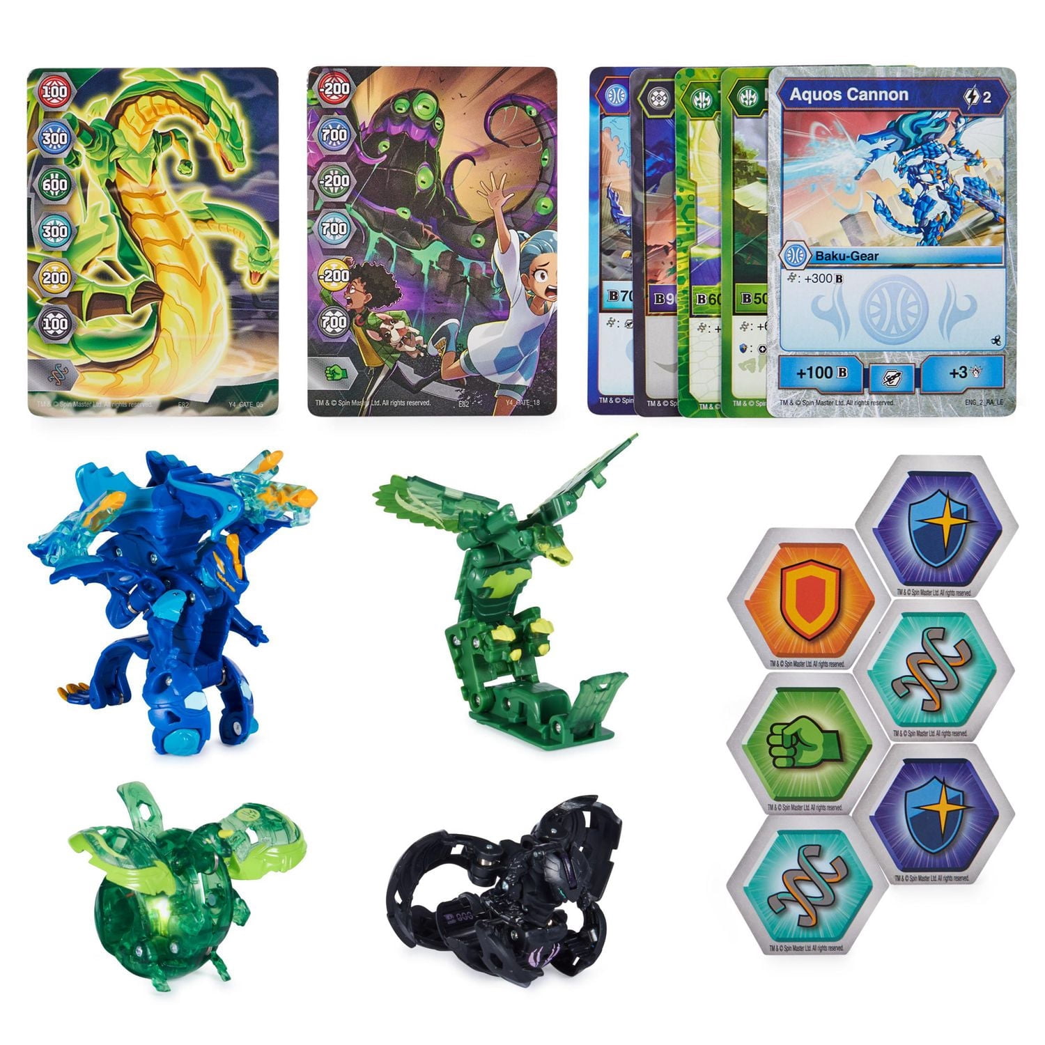 Coffret collection Bakugan Legends, lot de 4 comprenant Auxillataur Bakugan, Talan Geogan, Pegatrix Nova, Dragonoid Ultra et 6 BakuCores, jouets pour enfants à partir de 6 ans
