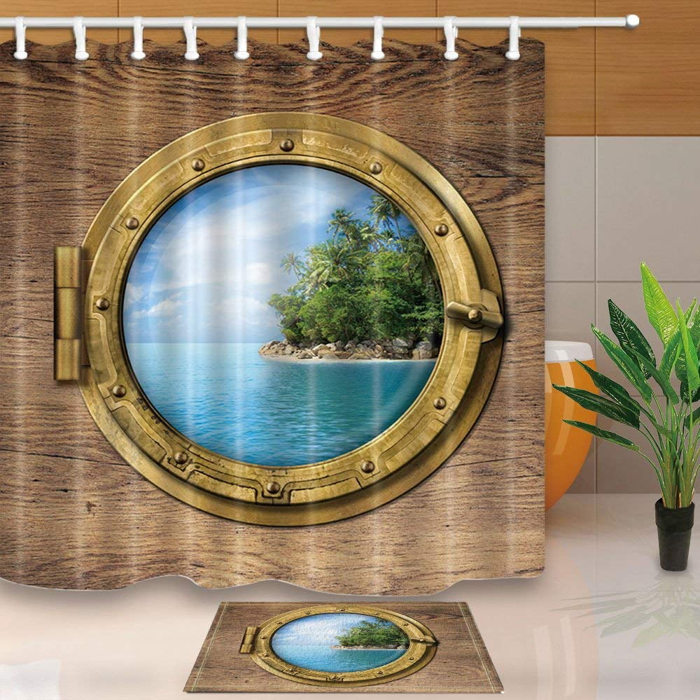 ARTJIA Boat Wooden Window or Porthole with Tropical Island Shower