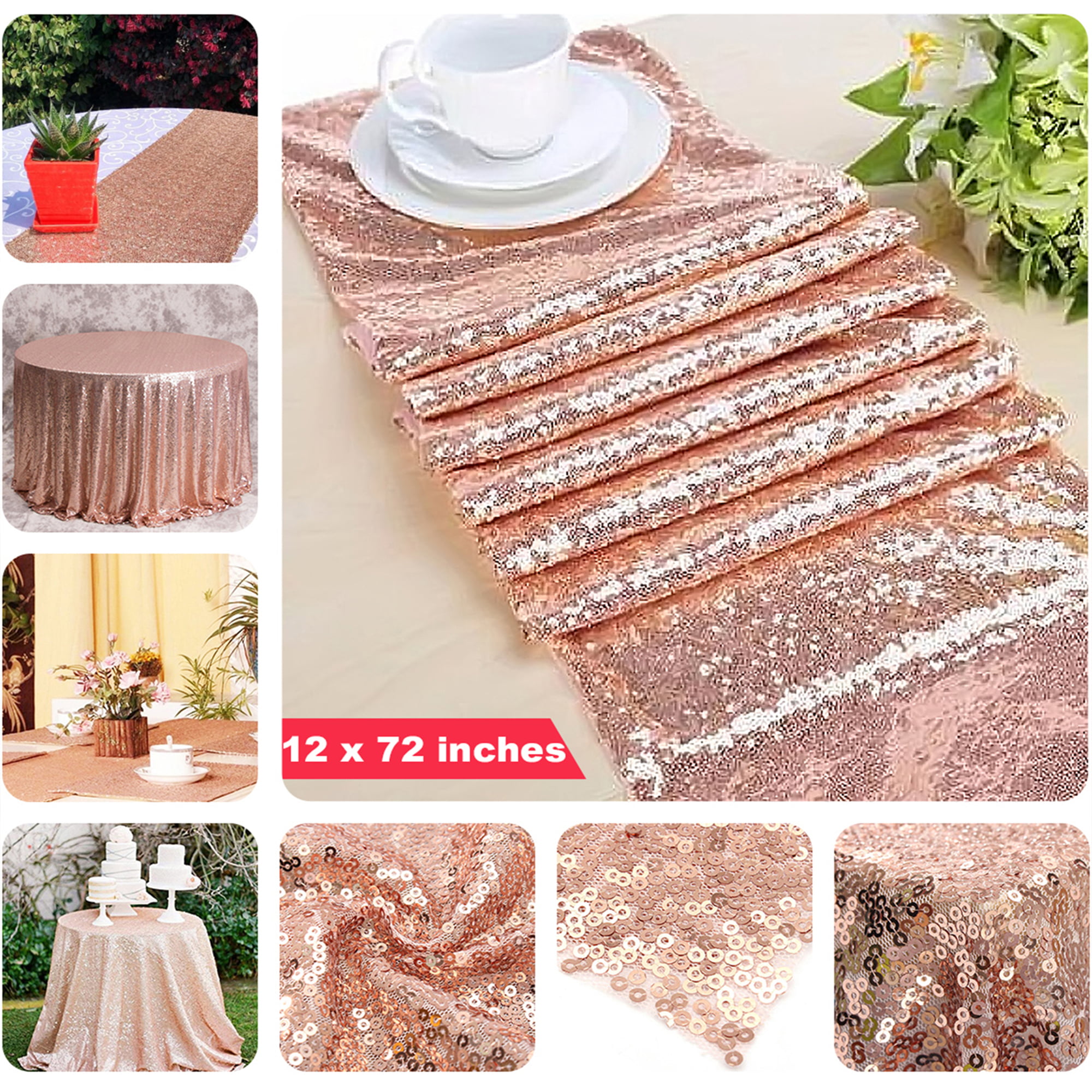 10 pcs 12 x 72 inches Sequin Sparkly Table Cloth Fabric Tablecloth Table  Runner Wedding Event Banquet Decor Photography Background Backdrop Photo 