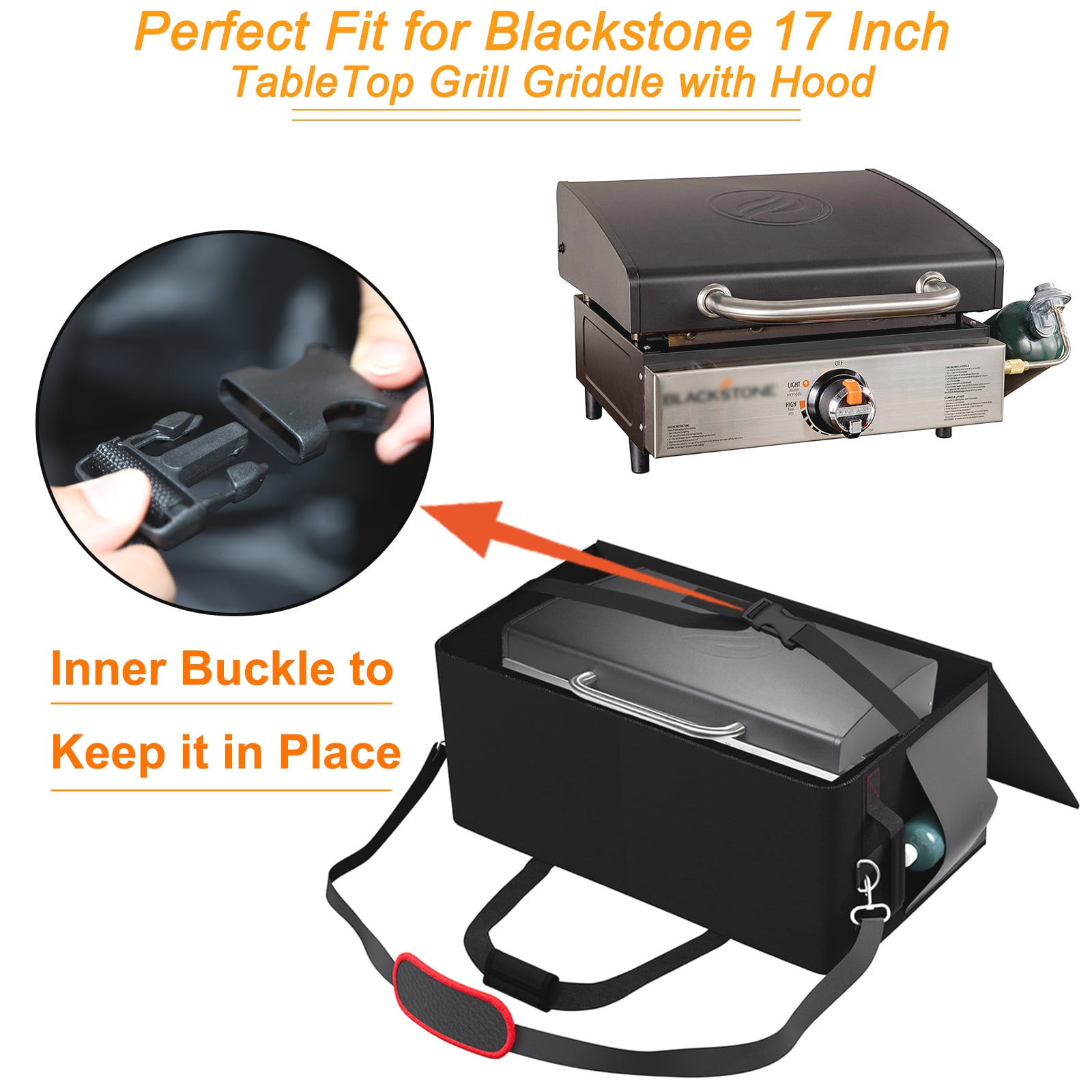 17 Inch Griddle Carry Bag for Blackstone 1814 17 inch Tabletop Griddle with Hood Lid,Exclusively for Blackstone Tabletop Griddle 17 inch with hood,600D Polyester Heavy Duty