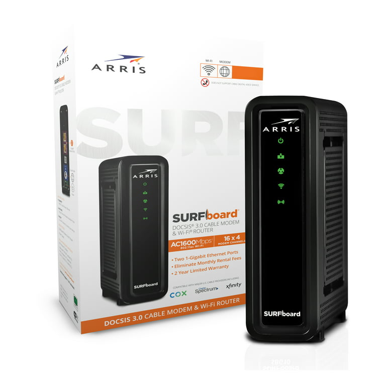 Achieve swap Accusation ARRIS SURFboard 16x4 Cable Modem / AC1600 Dual-Band WiFi Router. Approved  for XFINITY Comcast, Cox, Charter and most other Cable Internet providers  for plans up to 300 Mbps. - Walmart.com