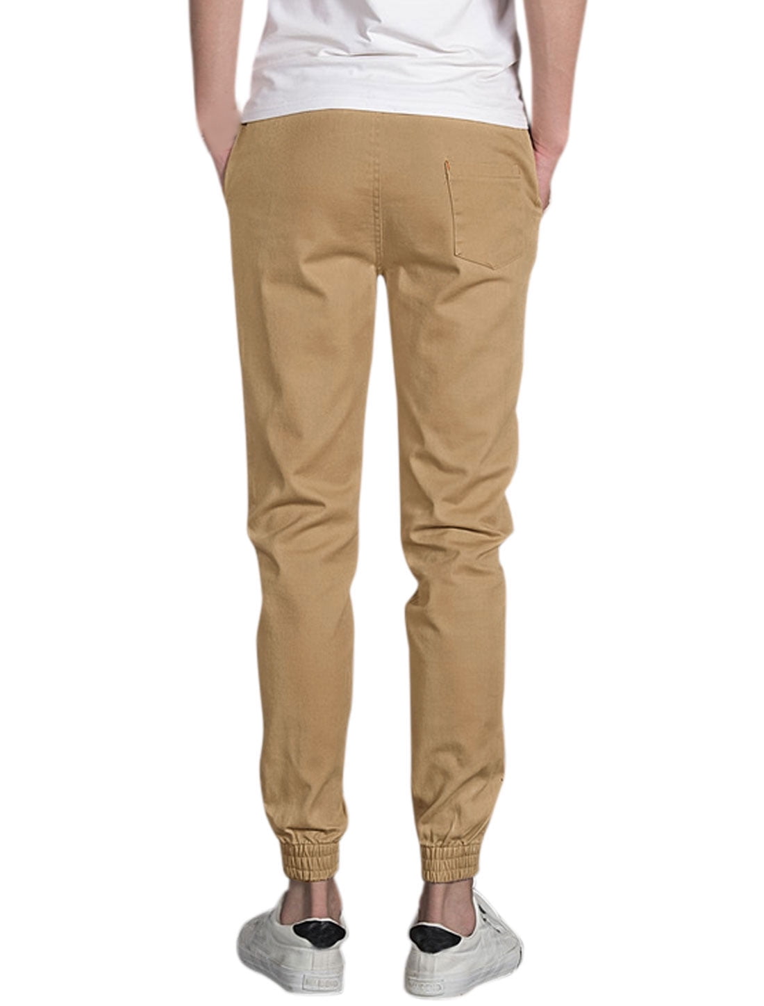 Men's Elastic Waist w Cuff Slim Fit Tapered Pants Khaki W32 Walmart