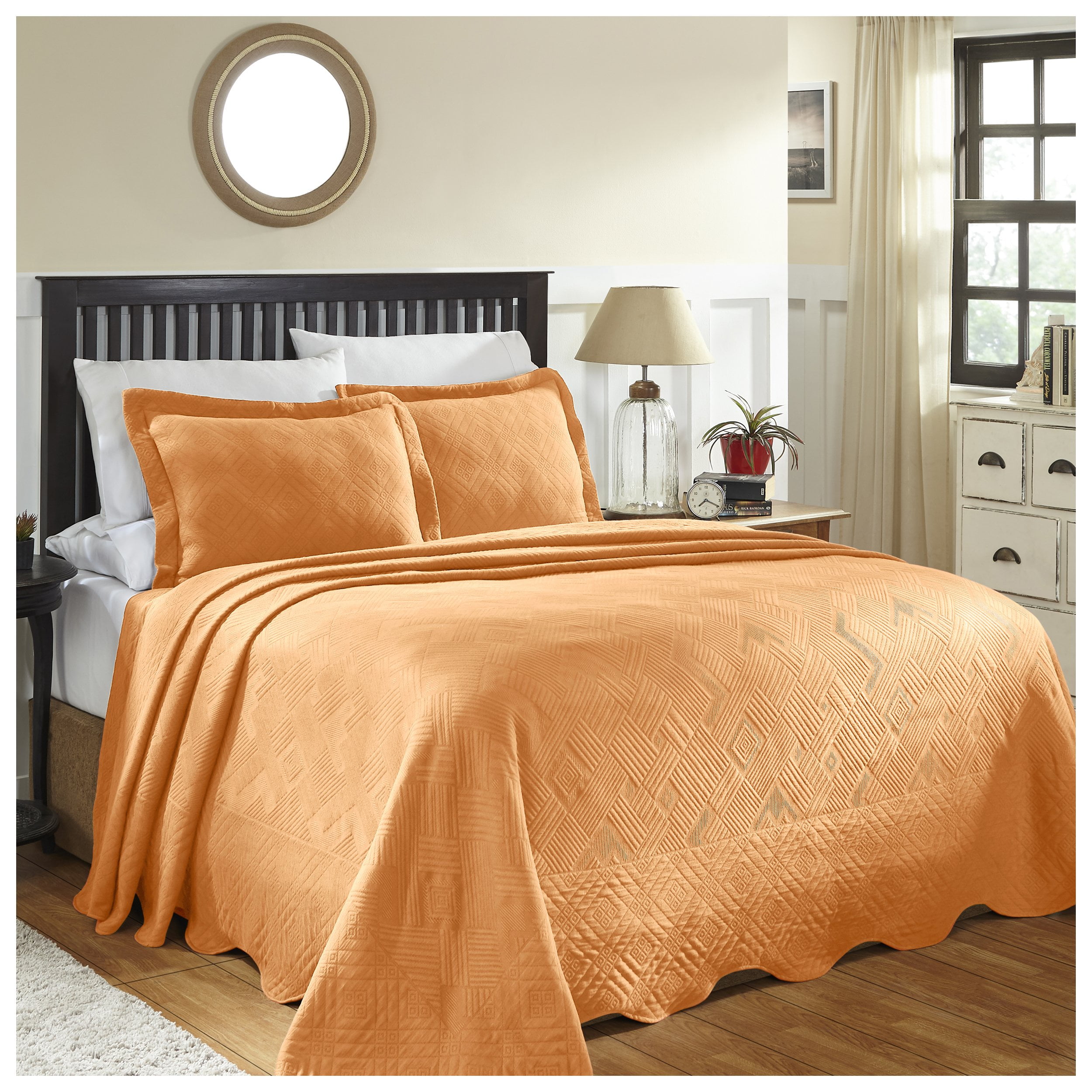 Superior 100% Cotton Geometric Fret Scalloped Bedspread Set Salmon \/ Twin - Walmart.com 