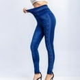 thumbnail image 6 of Women's Imitation Denim Leggings High Waist Butt Lifting Yoga Pants Fashion Side Printed Slim Trousers, 6 of 7