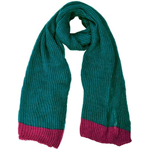 Peach Couture Loose Border Hand Knit Warm Scarf Teal and Hot Pink