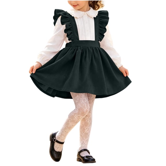 ATOGUTA Girls Corduroy Overall Dress Sleeveless Skirtall Jumpers Suspender Dresses Green, Size 1T-8