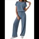 thumbnail image 1 of Traje Informal de Dos Piezas para Mujer, para Viajes y Vacaciones de Verano, con Corta y Pantalones Anchos. Azul Oscuro L, 1 of 7