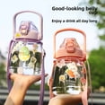 thumbnail image 3 of Taza de agua de plástico portátil de gran capacidad para niños, botella con pajita para estudiantes, asa de transporte, red especial de verano, taza para el vientre grande, 3 of 5